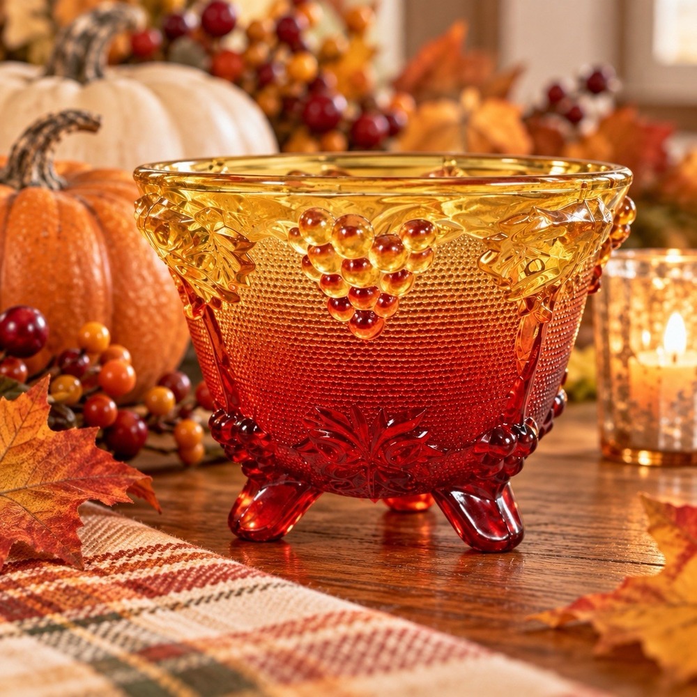 Vintage Jeannette Harvest Grape Amberina Glass Footed Candy Dish Bowl